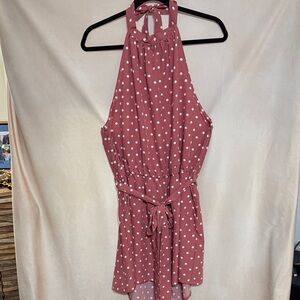 NWOT SHEIN Dusty Rose Polka Dot Halter Shorts Romper